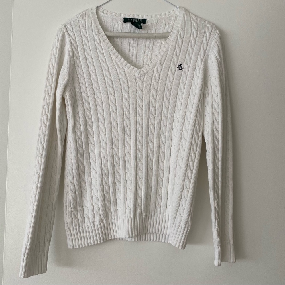 Lauren Ralph Lauren White Cable Knit Sweater